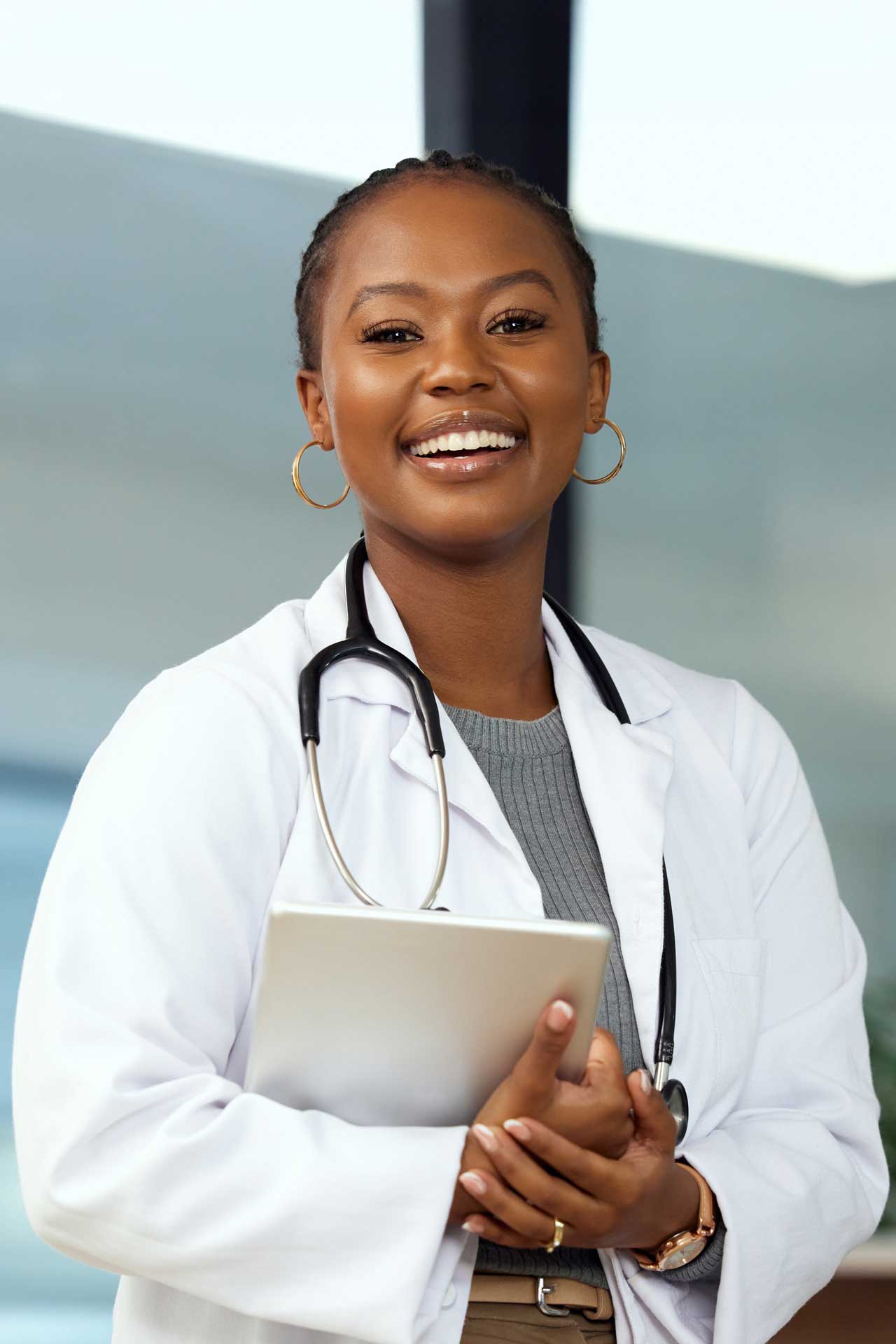 A female doctor holding a notepad